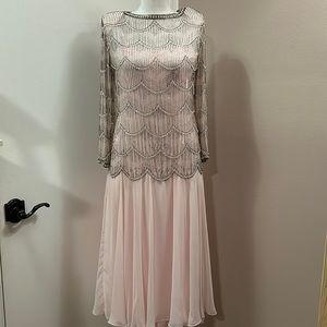 Victoria Royal Ltd Pink Beaded, Sequin Midi Cocktail Dress size 10- vintage
